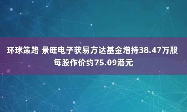环球策路 景旺电子获易方达基金增持38.47万股 每股作价约75.09港元